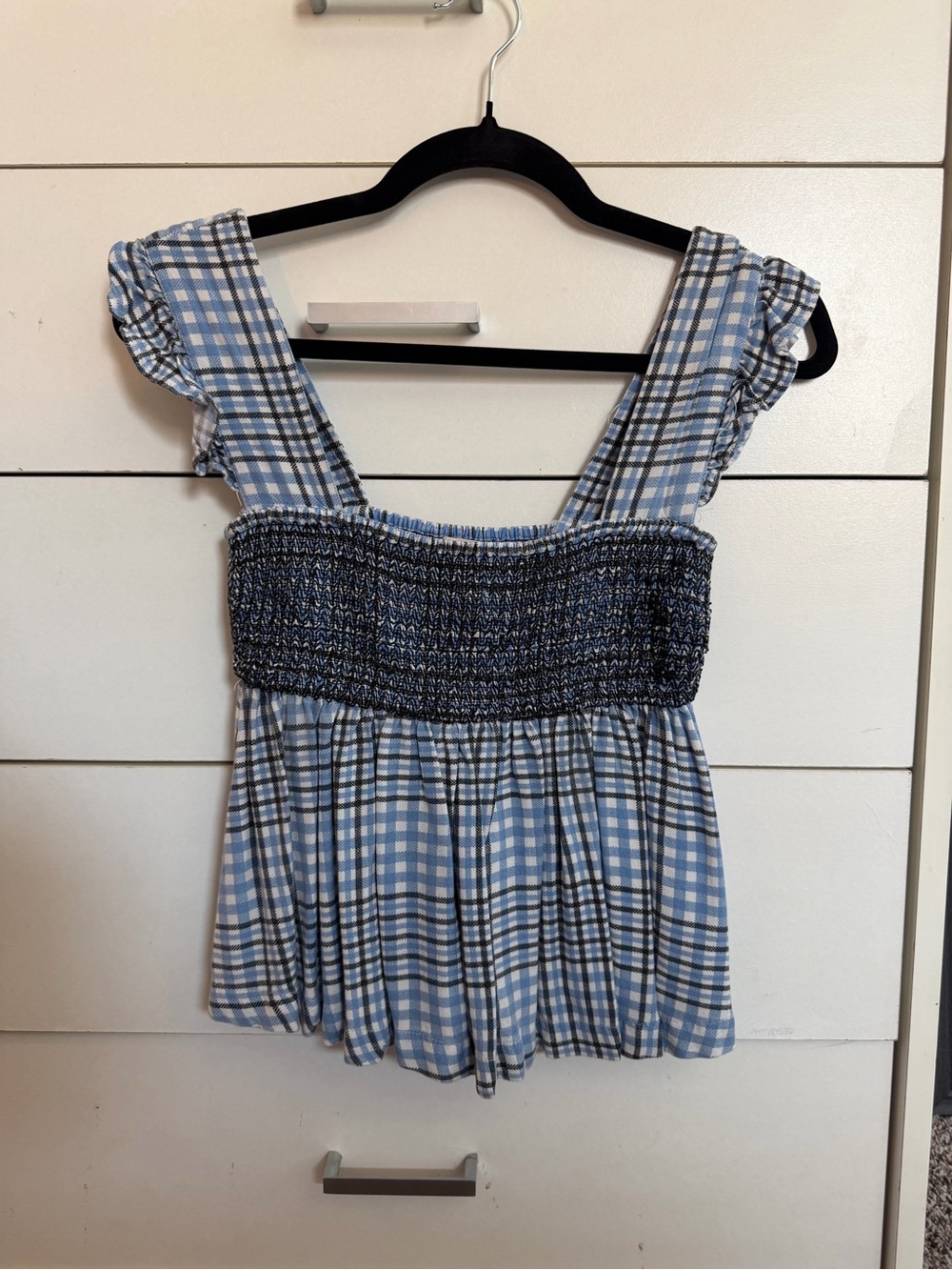 Urban Outfitters Blue Gingham Smocked Tank Top